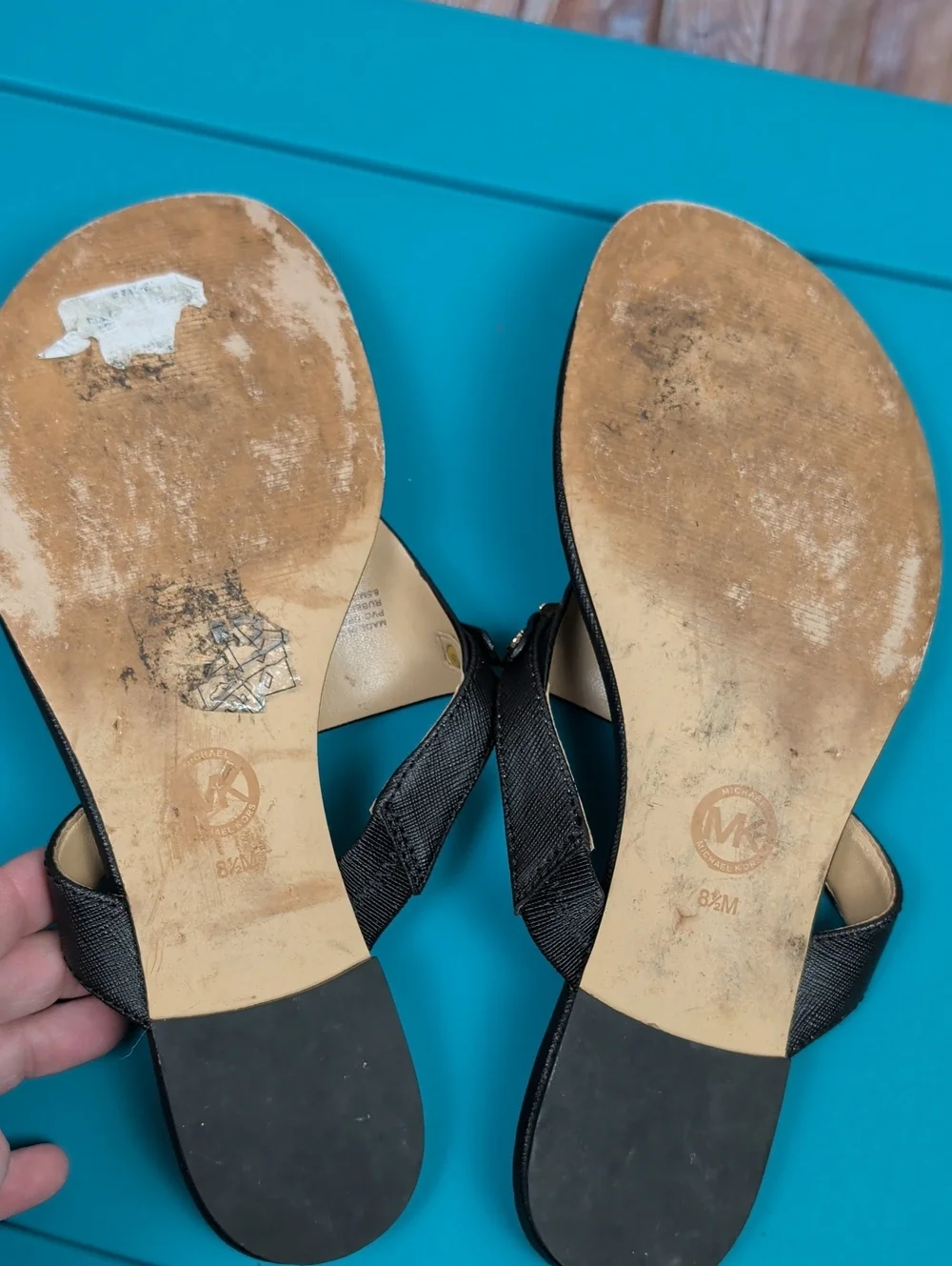 Michael Kors Black MK Gold Logo Thong Sandals 8.5